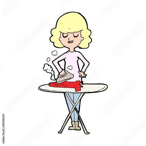 cartoon woman ironing