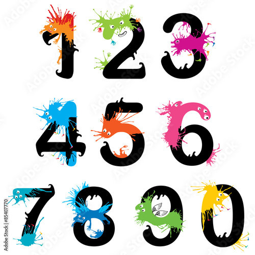 Design numbers set with Funny monsters