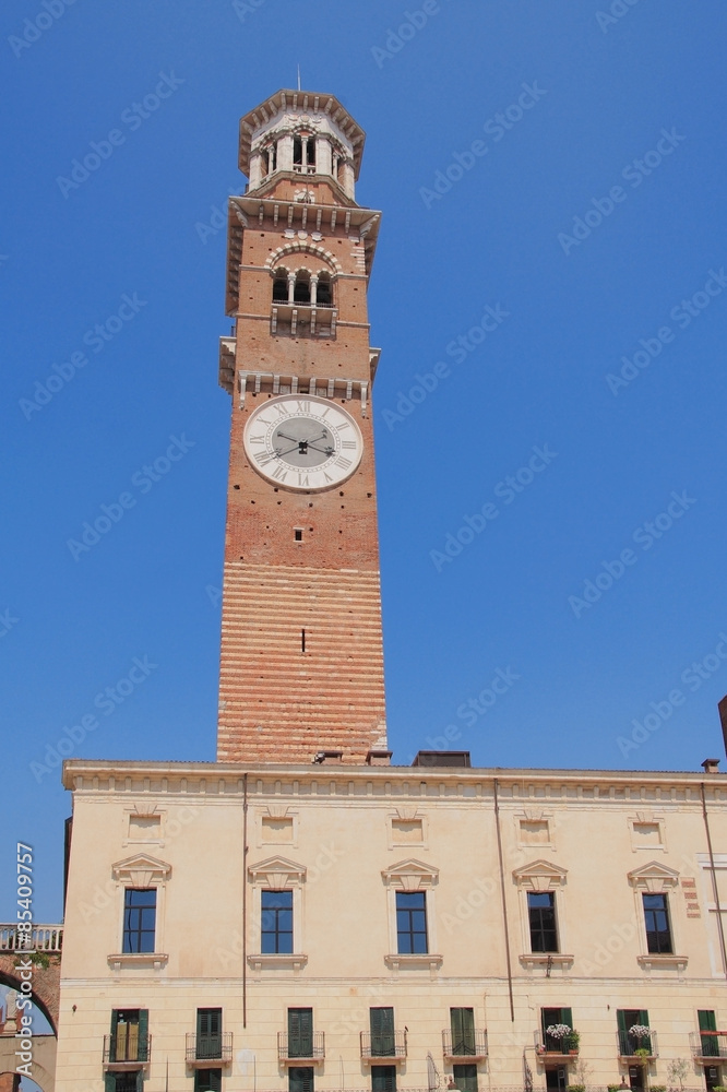 Lamberti tower on Erbe Square. Verona, Italy