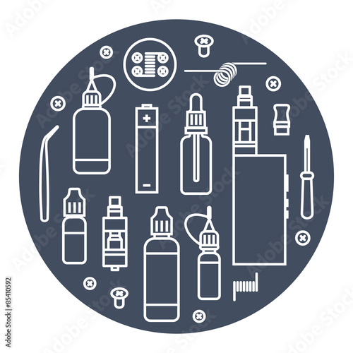 Vector icons set of vaporizer and accessories