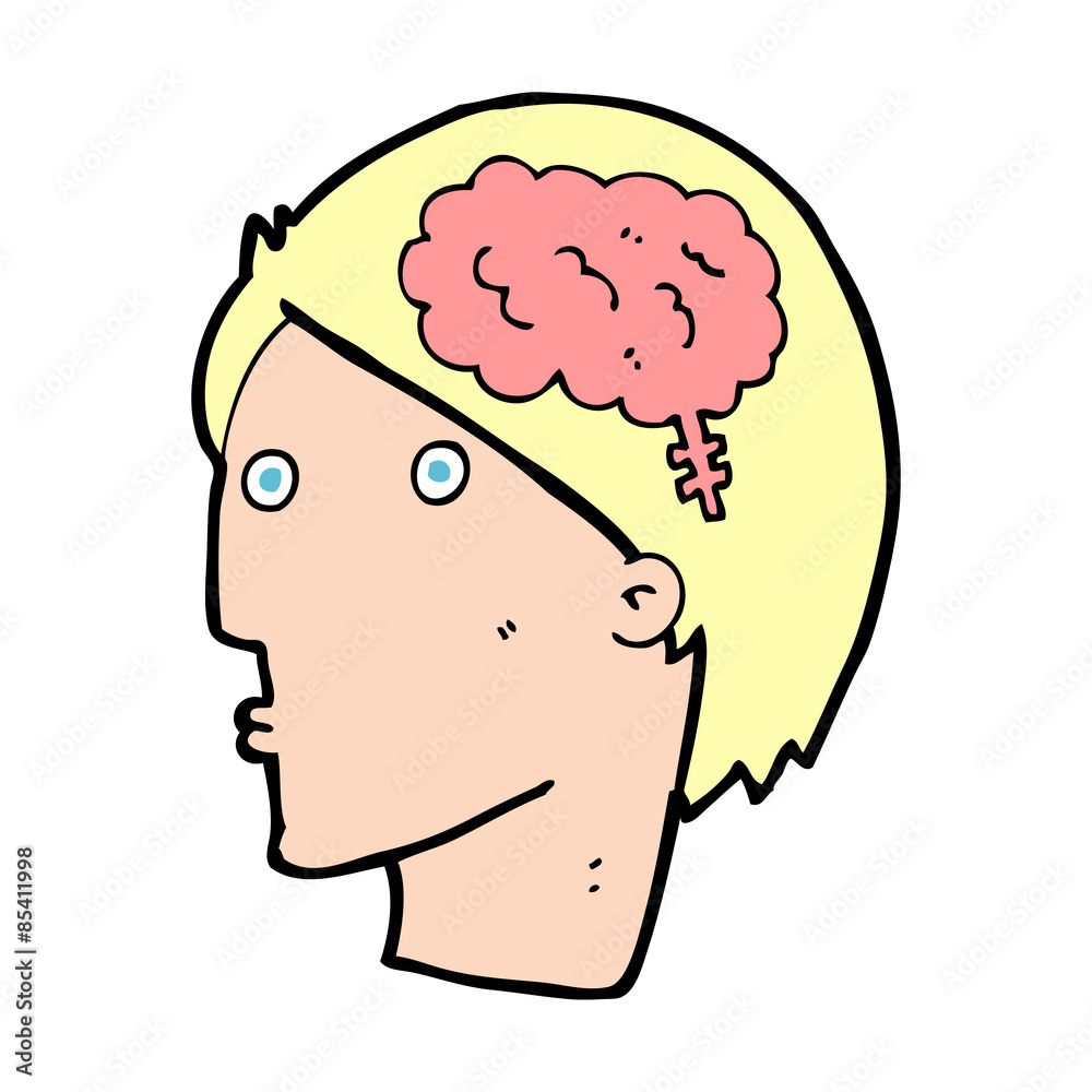 cartoon man with brain symbol cartoon man with brain symbol