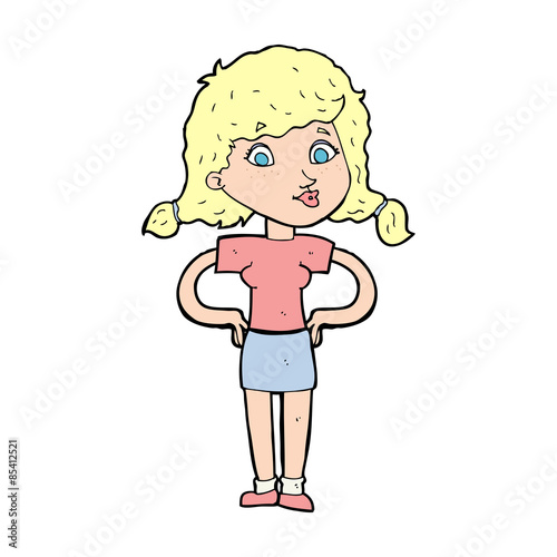 cartoon pretty girl with hands on hips