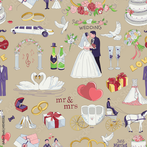 Seamless pattern with wedding icons
