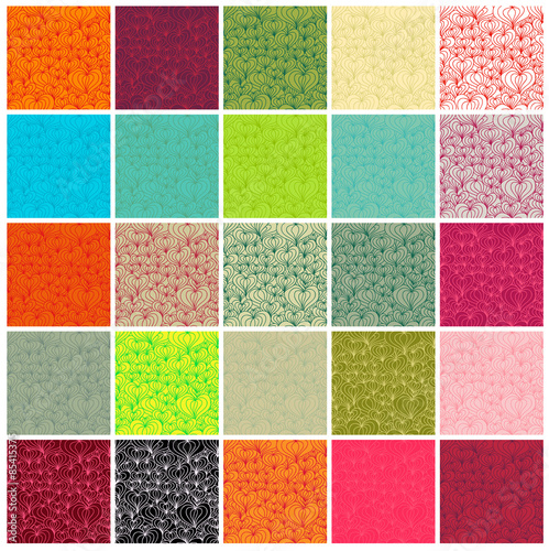 Big collection of vector seamless patterns. Doodle hearts.