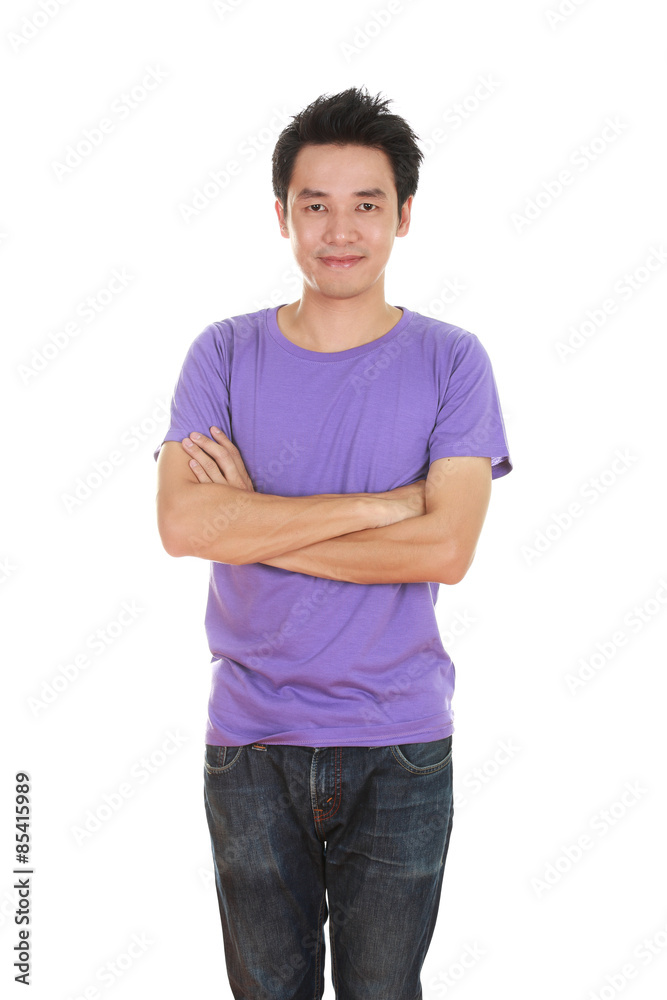 man with arms crossed, wearing t-shirt man with arms crossed, wearing t-shirt