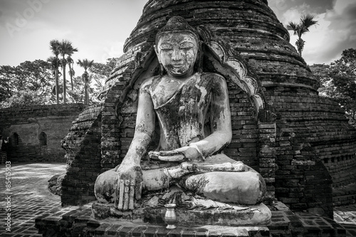 Buddha Image in Black and White tone which located in Inwa ancient city, Myanmar photo