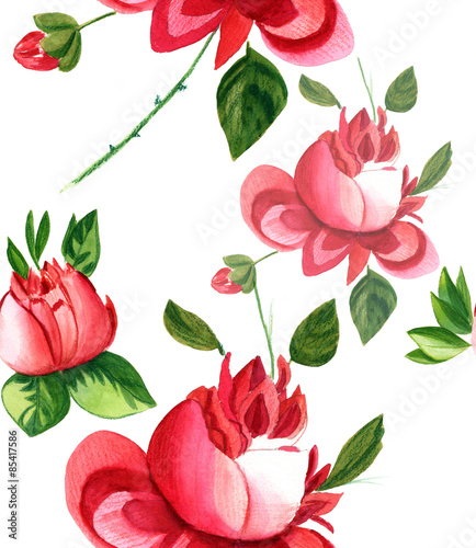 Retro-styled watercolor drawing of roses  seamless pattern