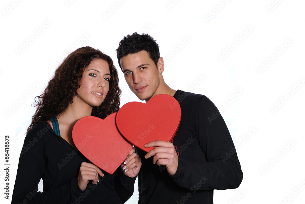 Happy valentines day. Two lovers flirting each other Happy valentines day. Two lovers flirting each other