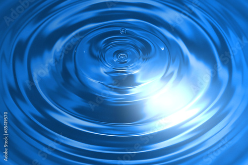 Water drop and ripples on the blue water