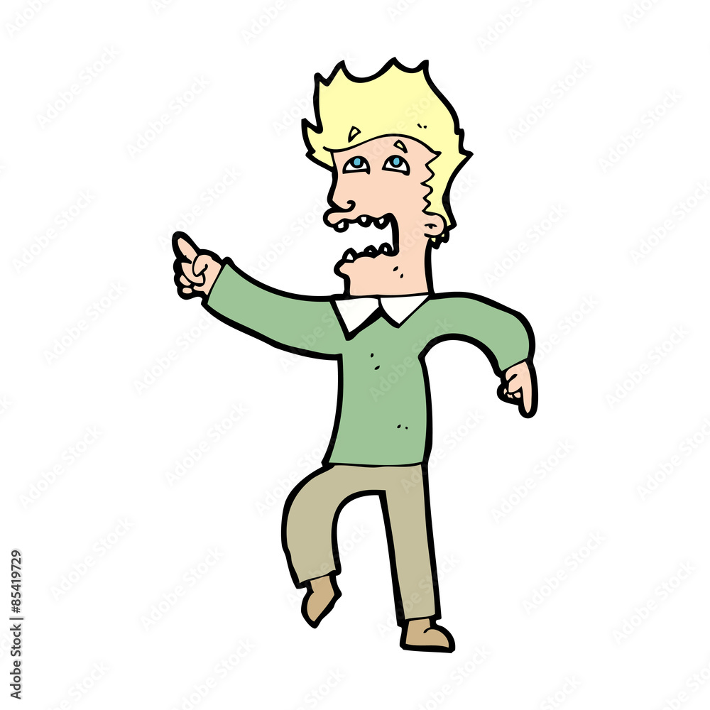 cartoon frightened man pointing