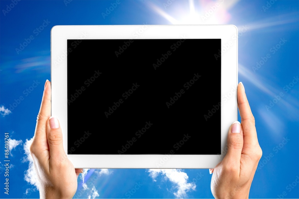 Tablet, hand, phone. Tablet, hand, phone.