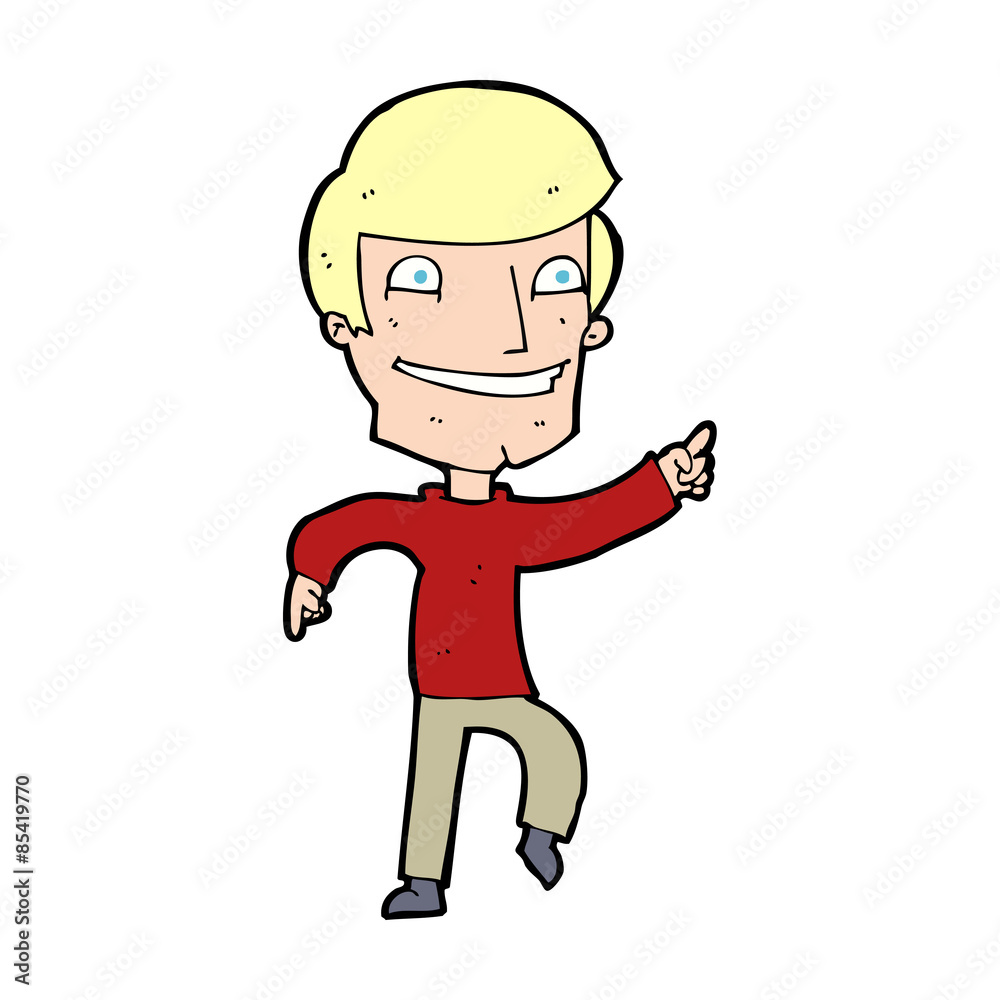 cartoon happy man pointing