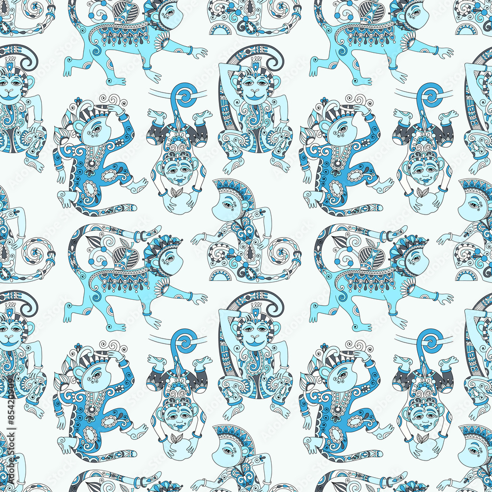 seamless pattern with decorative monkey animal