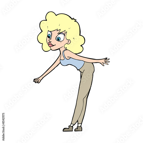 cartoon woman reaching to pick something up