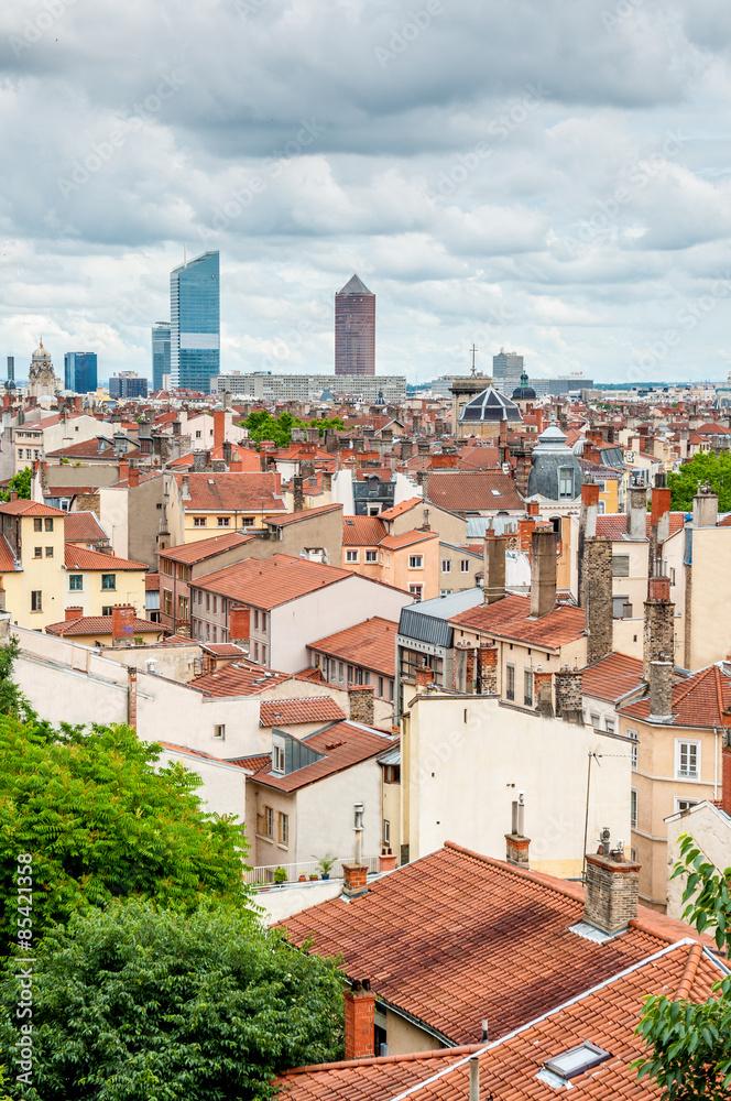 Vue panoramique des toits de Lyon et des tours du quartier Part-Dieu