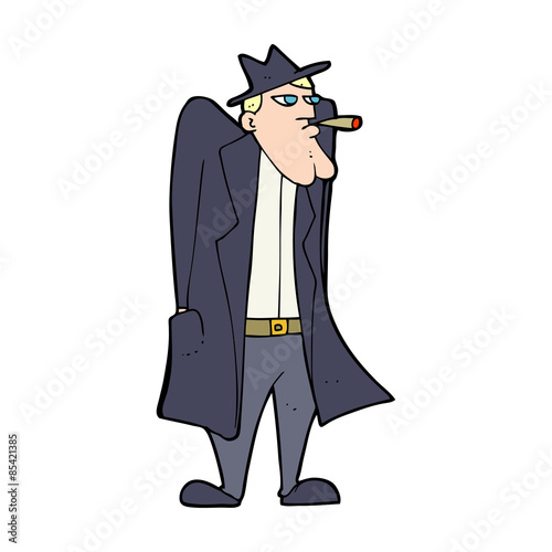 cartoon man in hat and trenchcoat