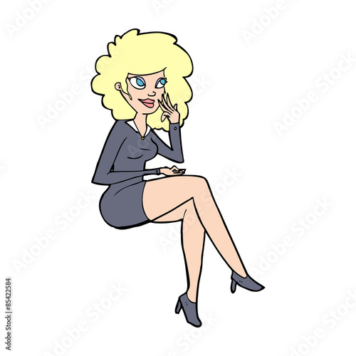 cartoon office woman sitting