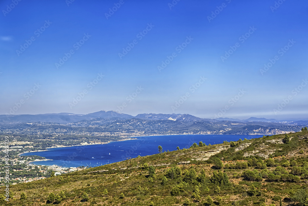 Mediterranean sea bay and view to Cassis, Provence view from mou