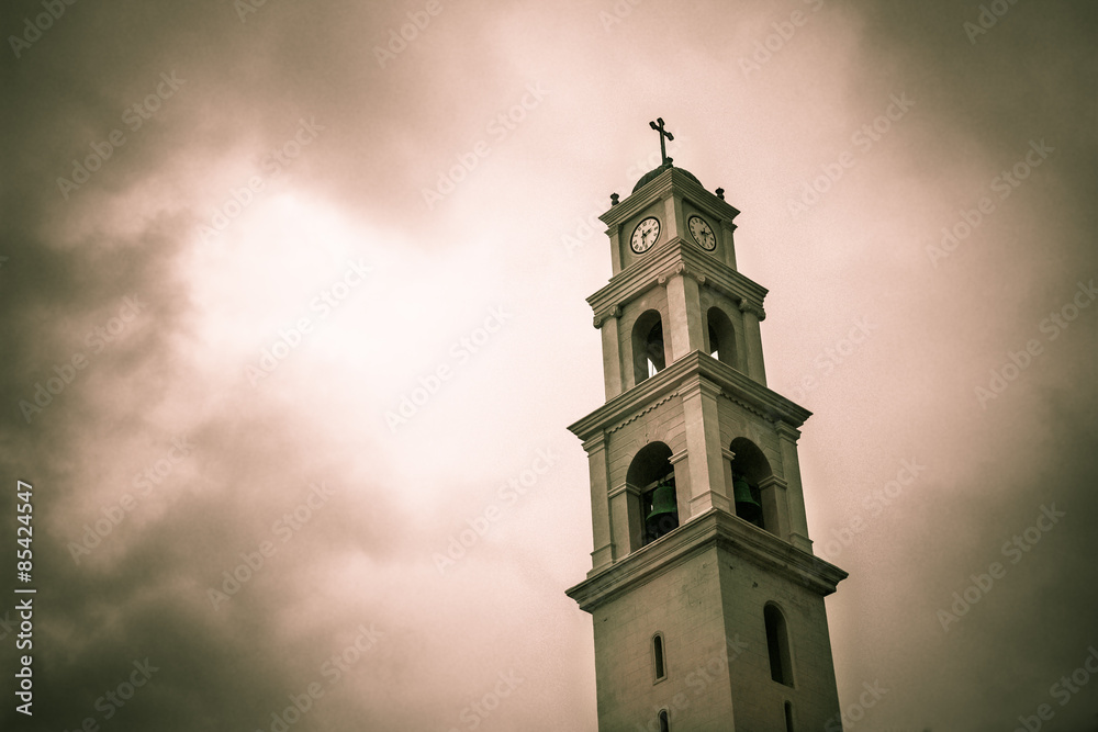 Scary church clock tower.
Red and black overlay colors. Scary church clock tower.
Red and black overlay colors.