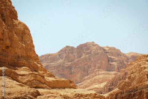 Mountain in the desert. Scorcher. Ein Gedi, Nahal Arugot, Israel.