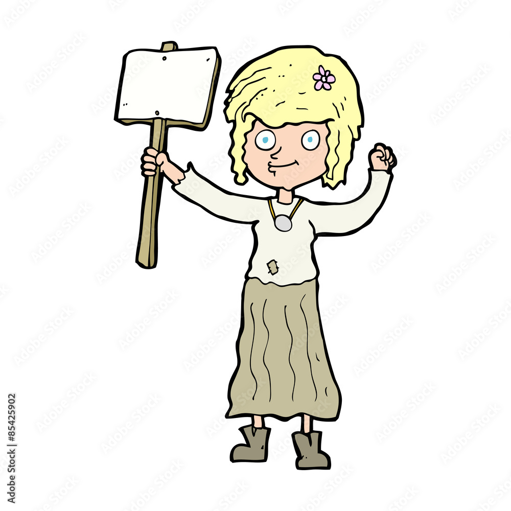cartoon hippie girl with protest sign cartoon hippie girl with protest sign