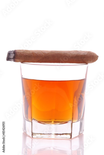 Cigar On Whiskey Glass No Ice