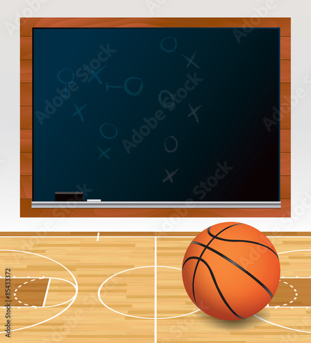 Basketball Chalkboard on Court Illustration