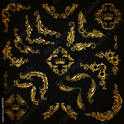 Vector set of gold decorative borders, frame