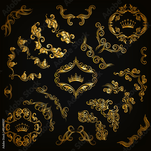 Vector set of gold decorative borders, frame