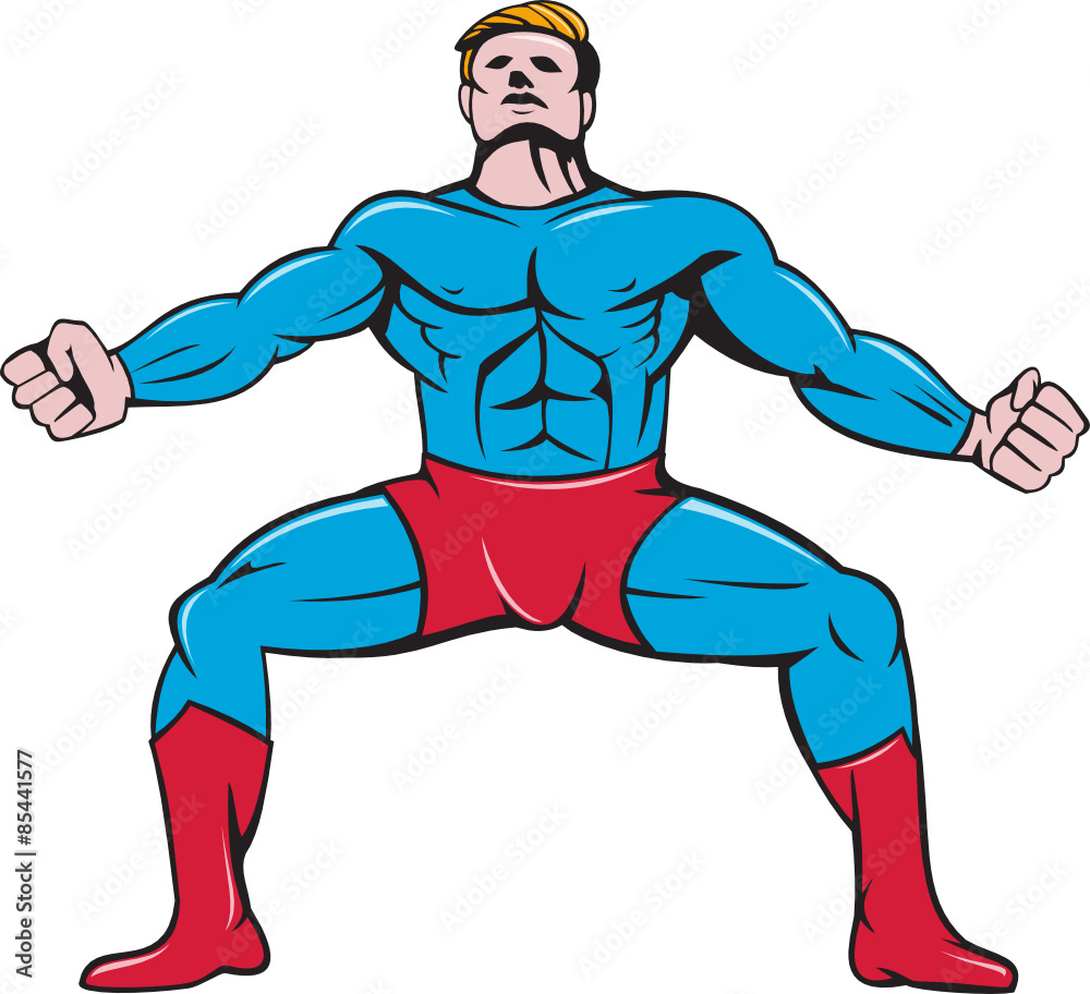 Superhero Squat Front Isolated Cartoon Superhero Squat Front Isolated Cartoon