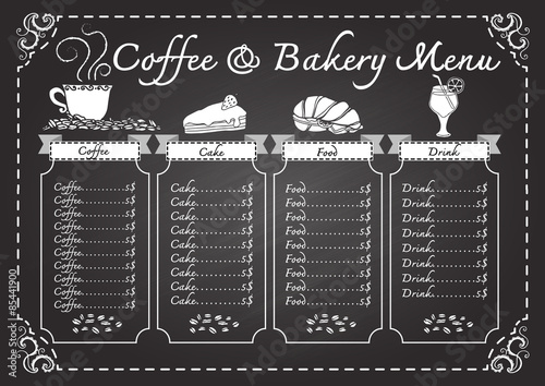 Coffee and bakery menu on chalkboard design template