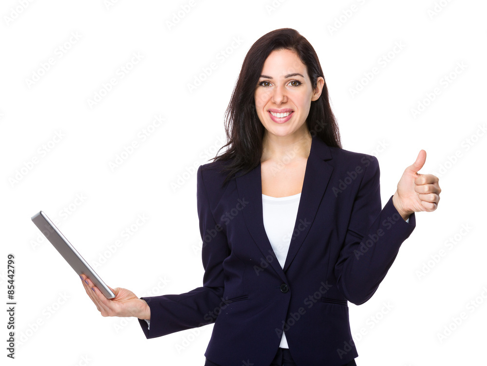 Businesswoman hold with tablet pc and thumb up Businesswoman hold with tablet pc and thumb up