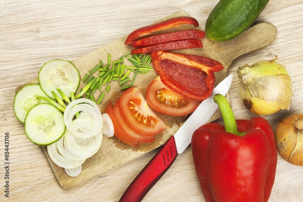 Homework vegetable salad. Ceramic paring knife.
Homework vegetable salad. Ceramic paring knife.