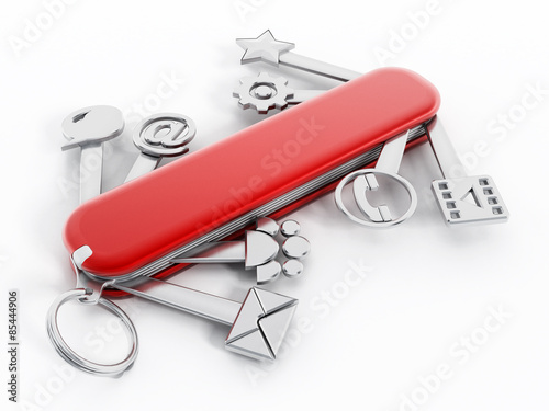 Swiss knife with technology icons photo