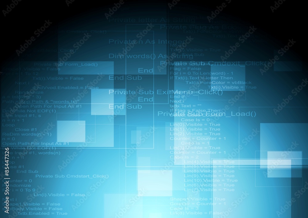 Abstract blue tech vector background with code Abstract blue tech vector background with code