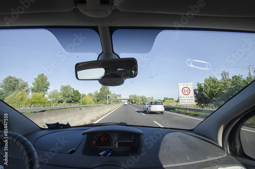 View of the dashboard of the car