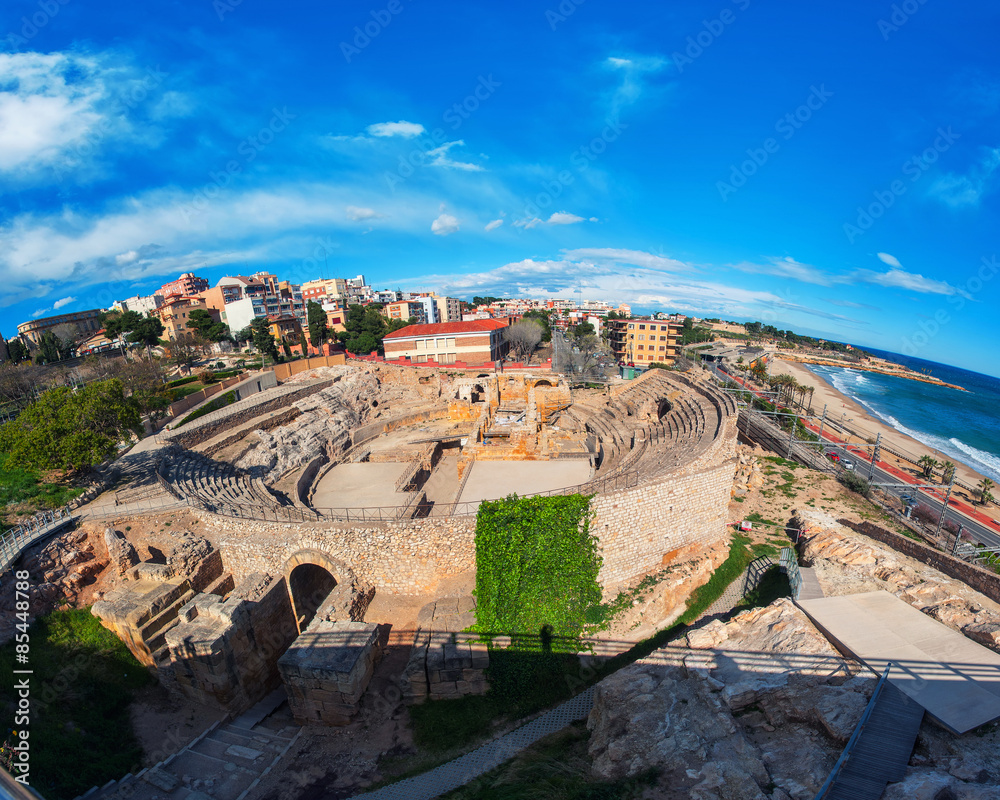 Tarragona, Spain with sea and old roman theater