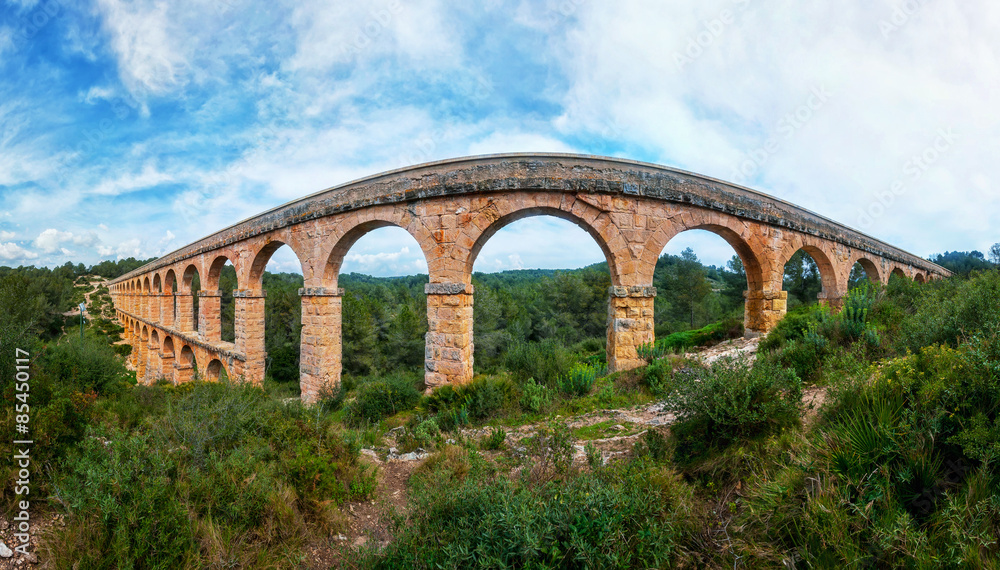 Roman pedestrian bridge Pont del Diable - Devil - in Tarragona, Spain