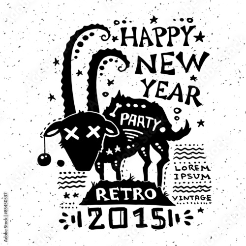 Illustration of vintage grunge New Year label