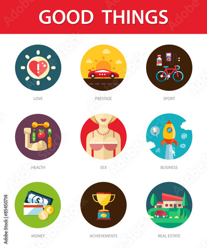 Set of modern flat design men's good things icons for your desig