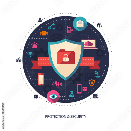 Illustration of flat design business illustration with security 