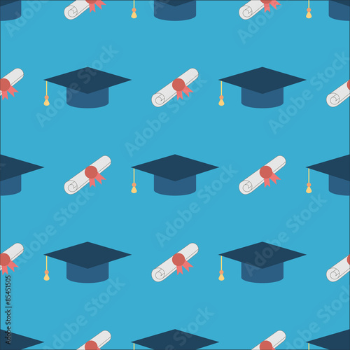 Graduation Cap and Diploma Seamless Pattern Background