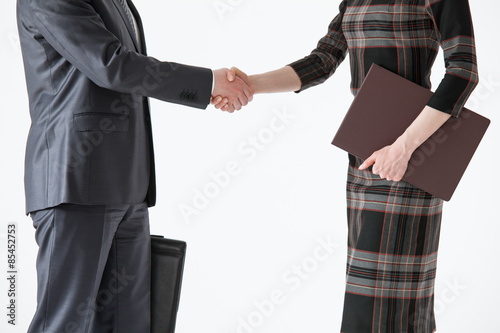 Businessman and businesswoman shaking hands each other © zest_marina