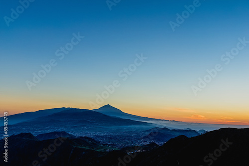 Sunset in mountains with Teide volcano