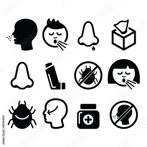 Cold, flu icons - nasal infection, allergy, nose design 