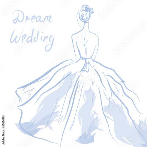 Wedding invitation or card with girl and dress