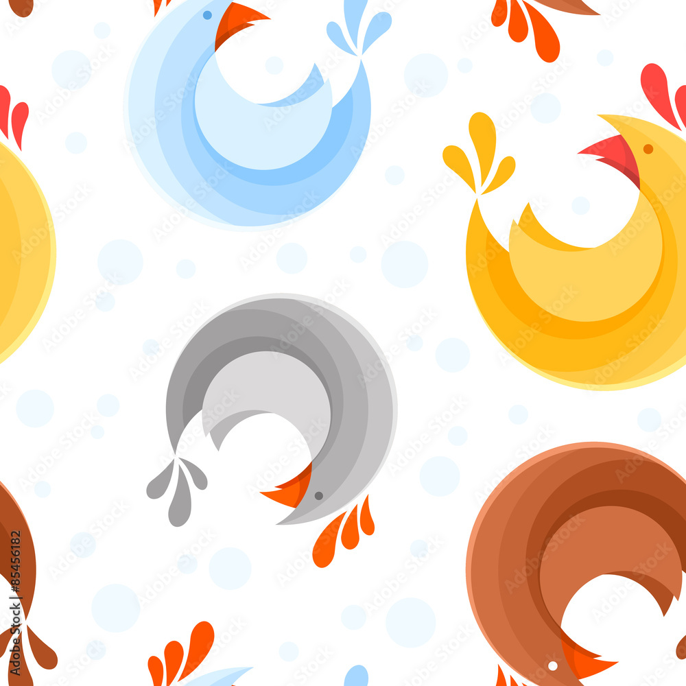 Fototapeta premium Seamless pattern design with colorful stylized chicken icons