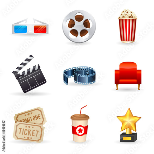 Set of realistic cinema icons