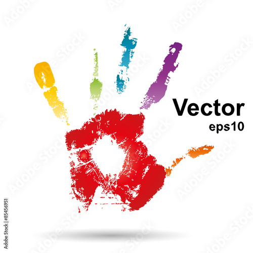 Vector conceptual child handprint with painted isolated on background