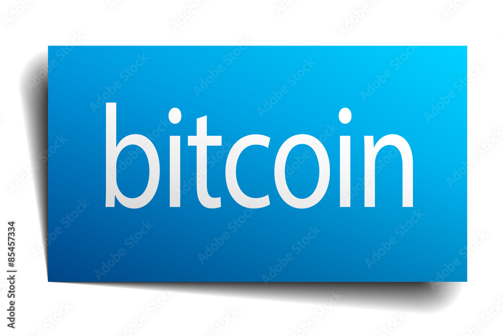 bitcoin blue square isolated paper sign on white bitcoin blue square isolated paper sign on white
